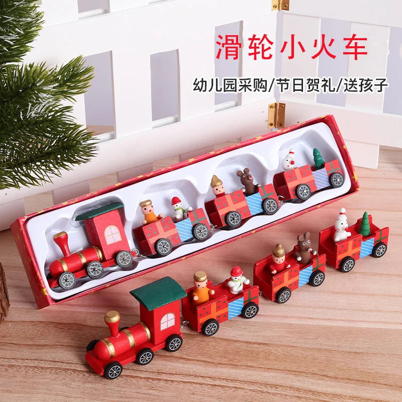 

Рождественский подарок Рождественский деревянный маленький поезд для детского сада Классический Маленький поезд подарок окно подарки под...
