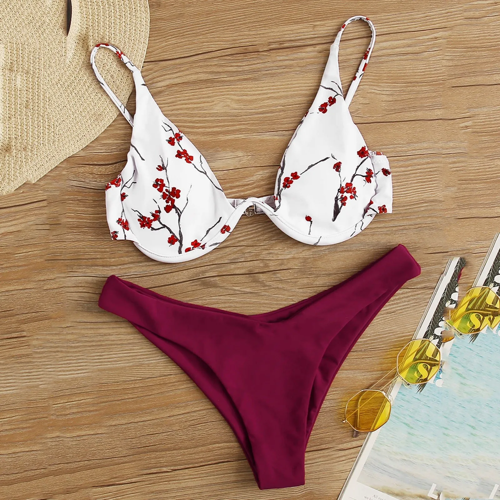 

Women Floral Print Bikini Swimsuit Set Push-up Beachwear Padded Swimwear Bikini Set Bathing Suits Beach Wear Swimming 2022 New