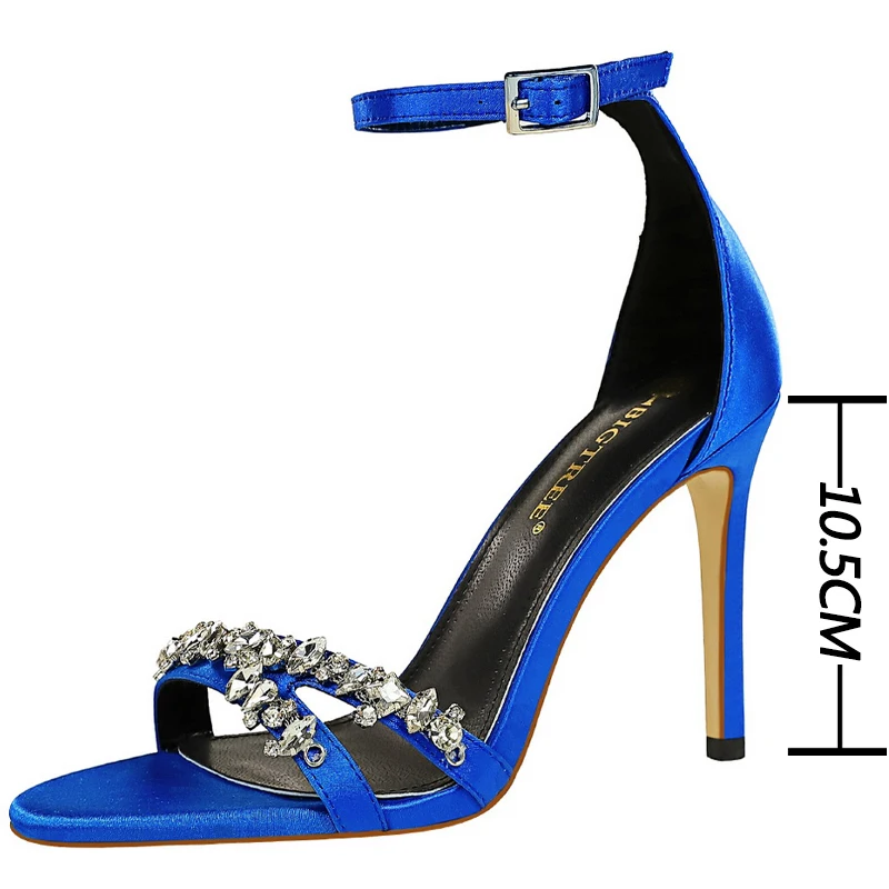 

BIGTREE Shoes Fashion Women Sandals Rhinestone Women Heels Satin Hollow Summer Sandals 2021 New High Heels Ladies Heeled Sandals