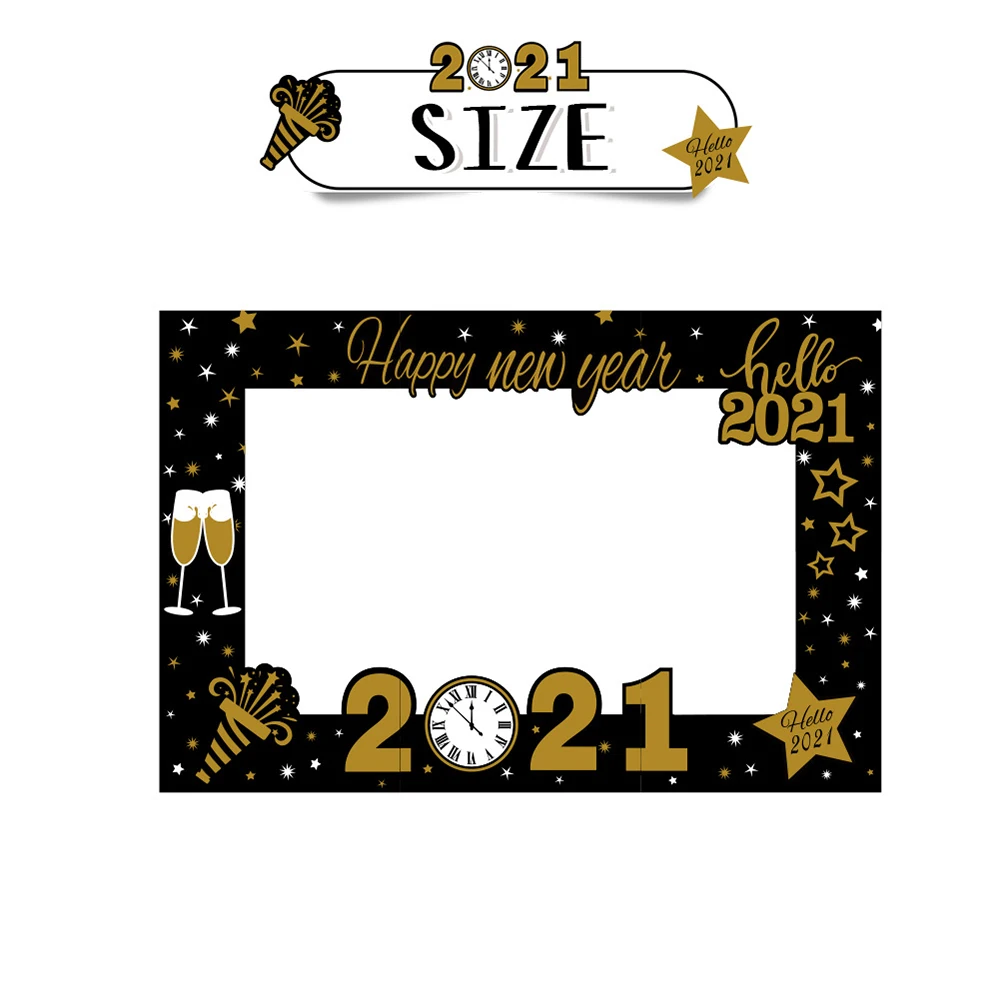 

2021 Рождество, счастливый новый год, фотобудка, фоторамка, золотая, черная, для вечерние, праздничные украшения, необходимая сборка