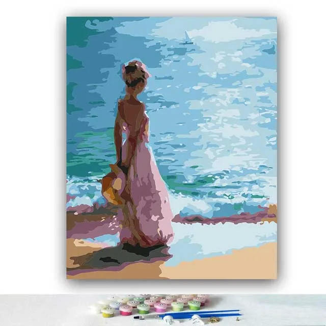 DIY картинки для раскраски по номерам с цветами красивая женщина морская картина