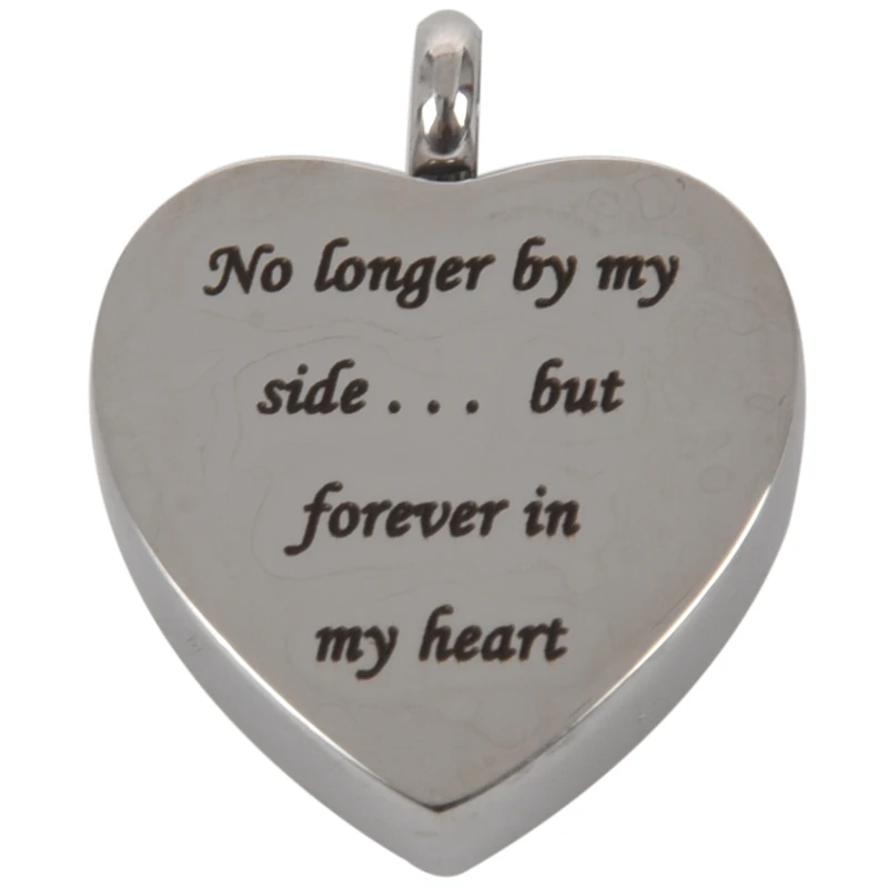 Cremation Jewellery Stainless Steel &quotNo Longer By My Side... But Forever In Heart&quot Heart Urn Pendant Necklace - Memorial Ash |