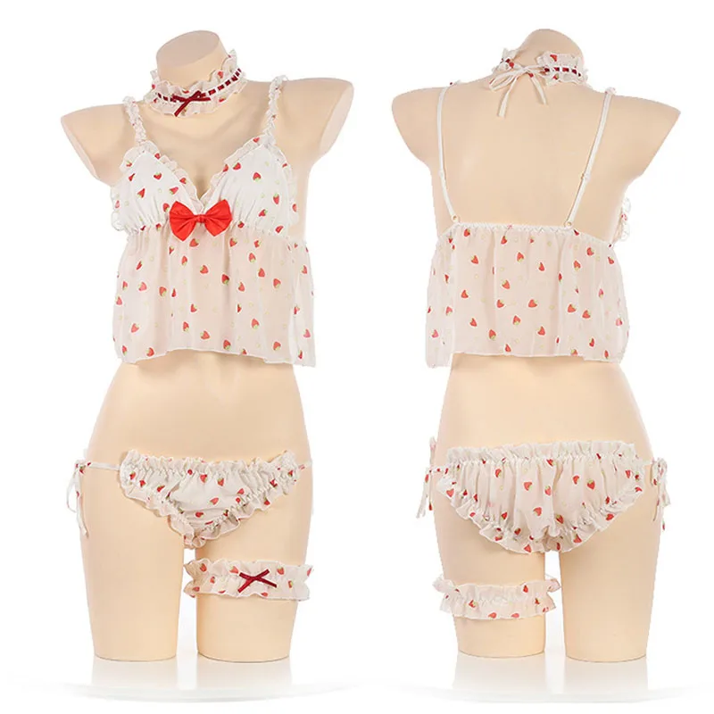

Anime Girl Cosplay Costume Cute&sexy Lingerie Set Embroidery Camisole Kawaii Strawberry Sleepwear Uniform Underwear Drop Ship