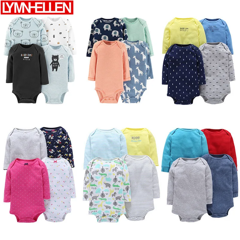 

Комбинезоны хлопковые с длинным рукавом для новорожденных, 4 шт.