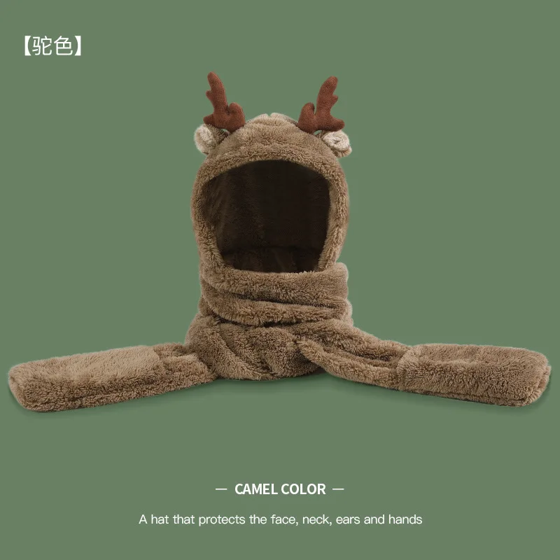 

Joycosin 2021 Winter Women Novelty Caps Warm Cute Bear Ear Hat Casual Plush Hat Scarf Gloves Set Casual Solid Fleece