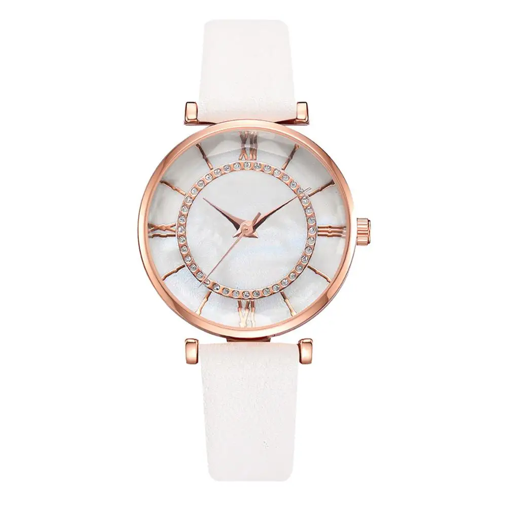 Часы наручные женские кварцевые с кожаным ремешком и нейтральным буквенным