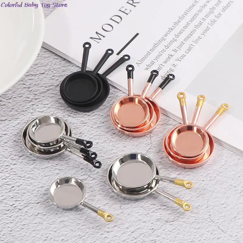 1/3pcs Dollhouse Miniature Metal Frying Pans Cooking Pot Cookware Frying Pan Model Simulation Saucepan Toys Kitchen Accessory