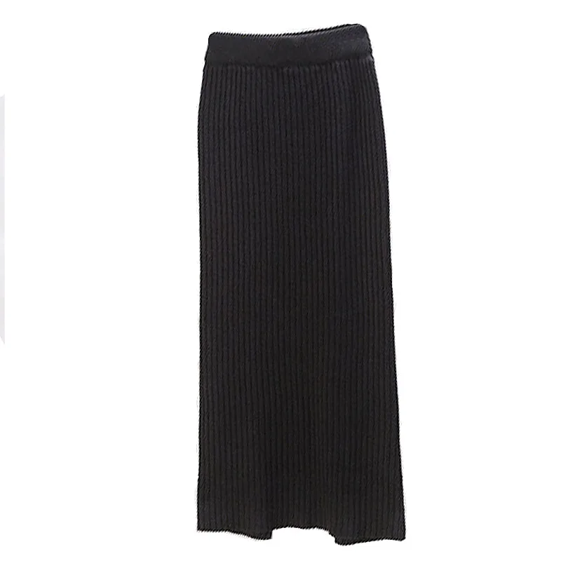 

2019 Autumn Winter Black Knitted Long Skirts Women Elastic Band High Waist Warm Skirt Ribbed Split Slim Maxi Pencil Skirt Female
