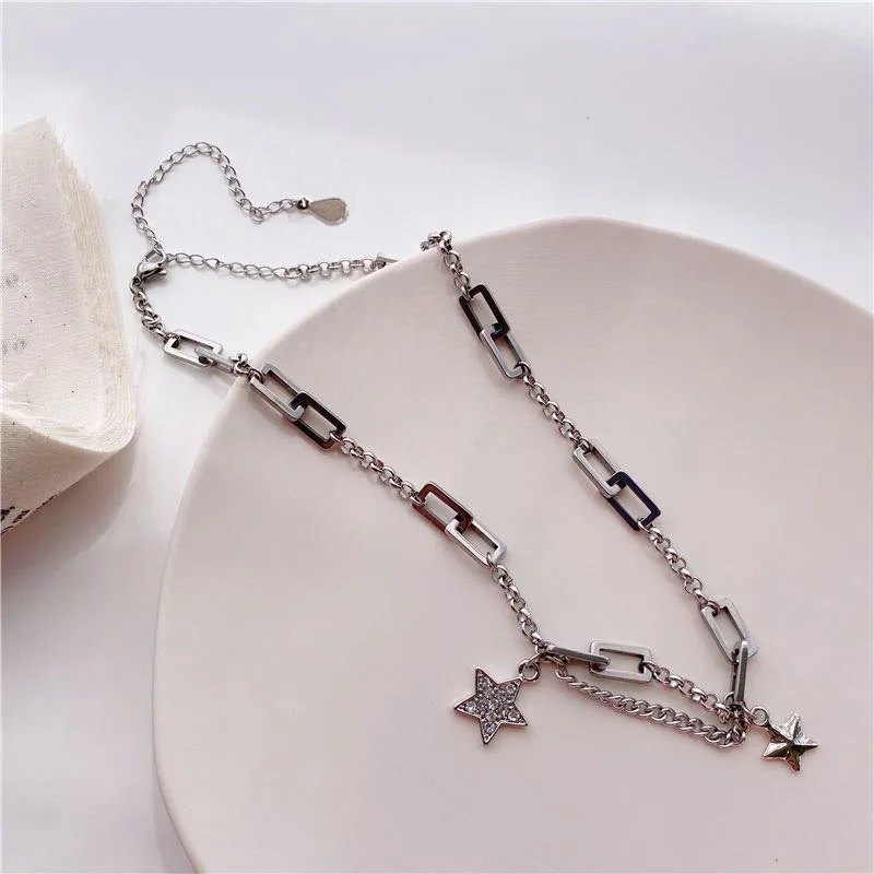 South Korea Fashion Personality Hip Hop Style Star Titanium Steel Necklace Gift Banquet Party WOMEN'S Jewelry 2021 |