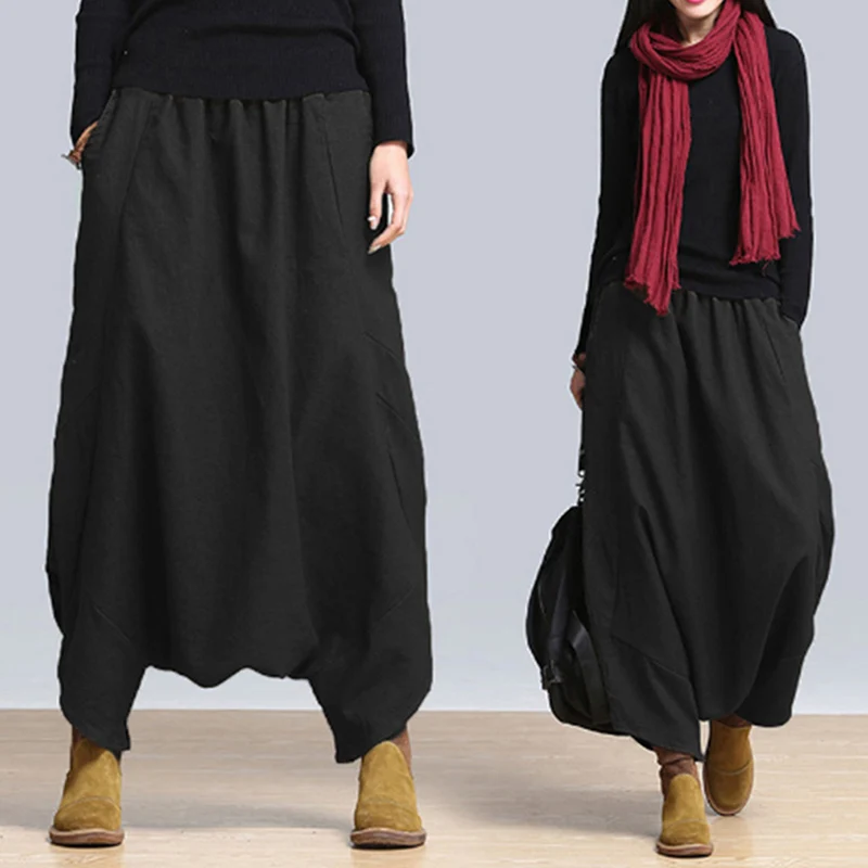 

Autumn Women Casual Linen Harem Pants Baggy Bottoms Fashion Solid Low Crotch Female Pants
