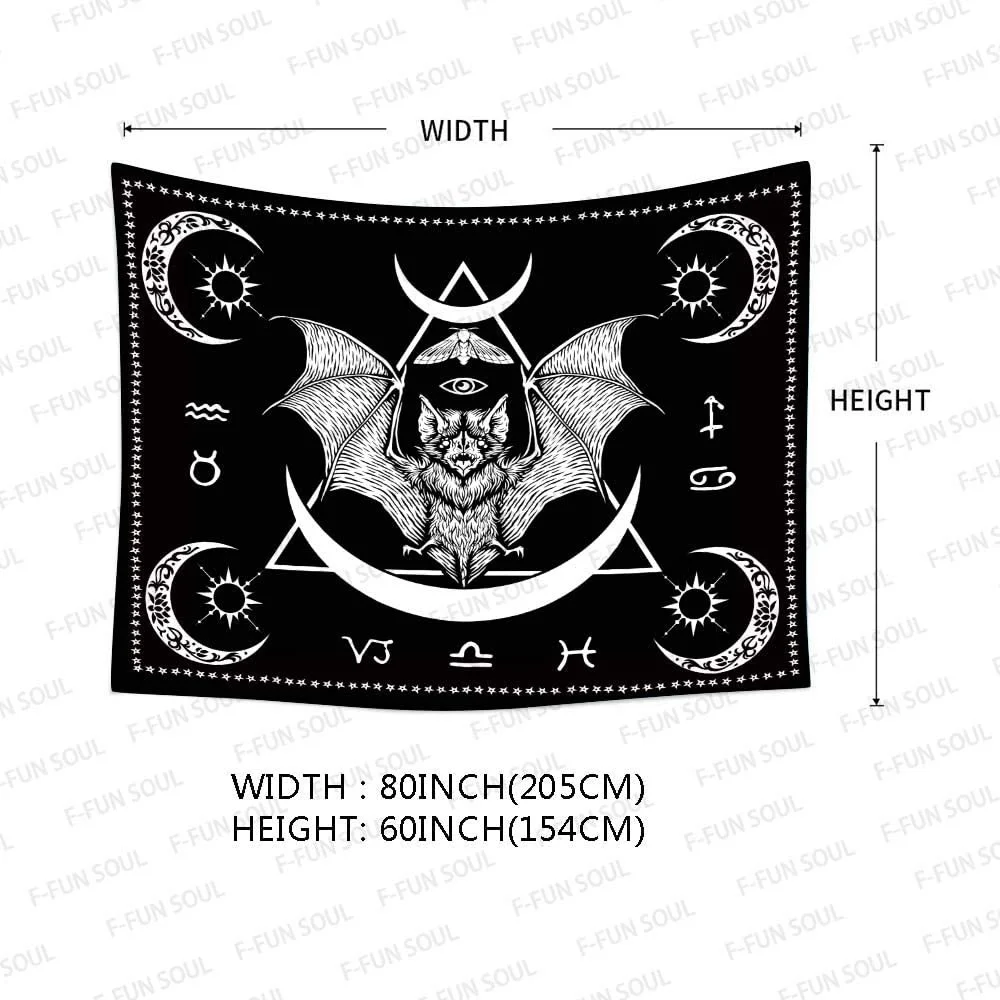 

Occult Bat Moon Moth Mysterious Eyes Runes Black and White Art Wall Hanging