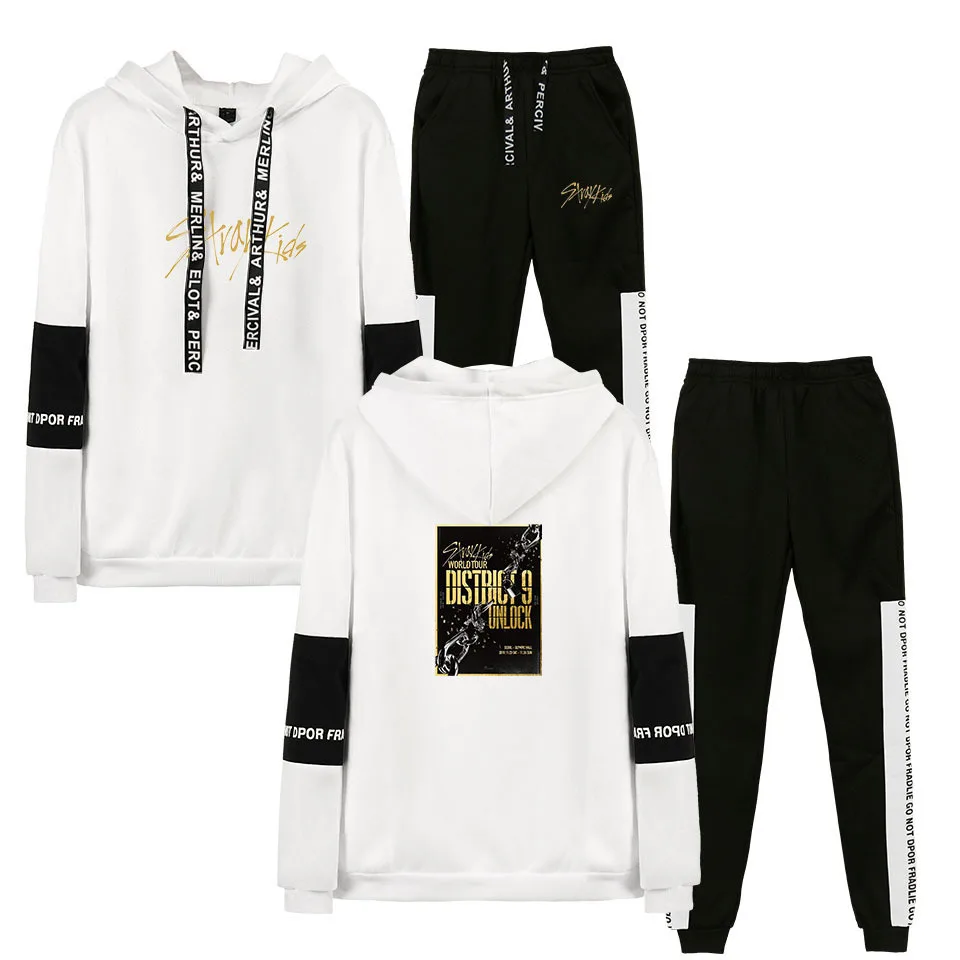 

KPOP Stray Kids Album Long Sleeve Hooded Sweatshirt+Sweatpant 2 Piece Set Women Men Tracksuits Two Piece Suit Sportswear Outfit