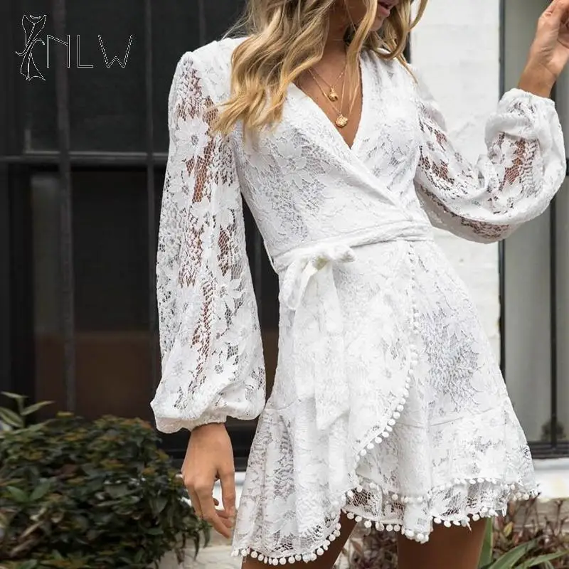 NLW одежда с длинными рукавами кружевное зимнее платье Для женщин Embriodery Сетчатое