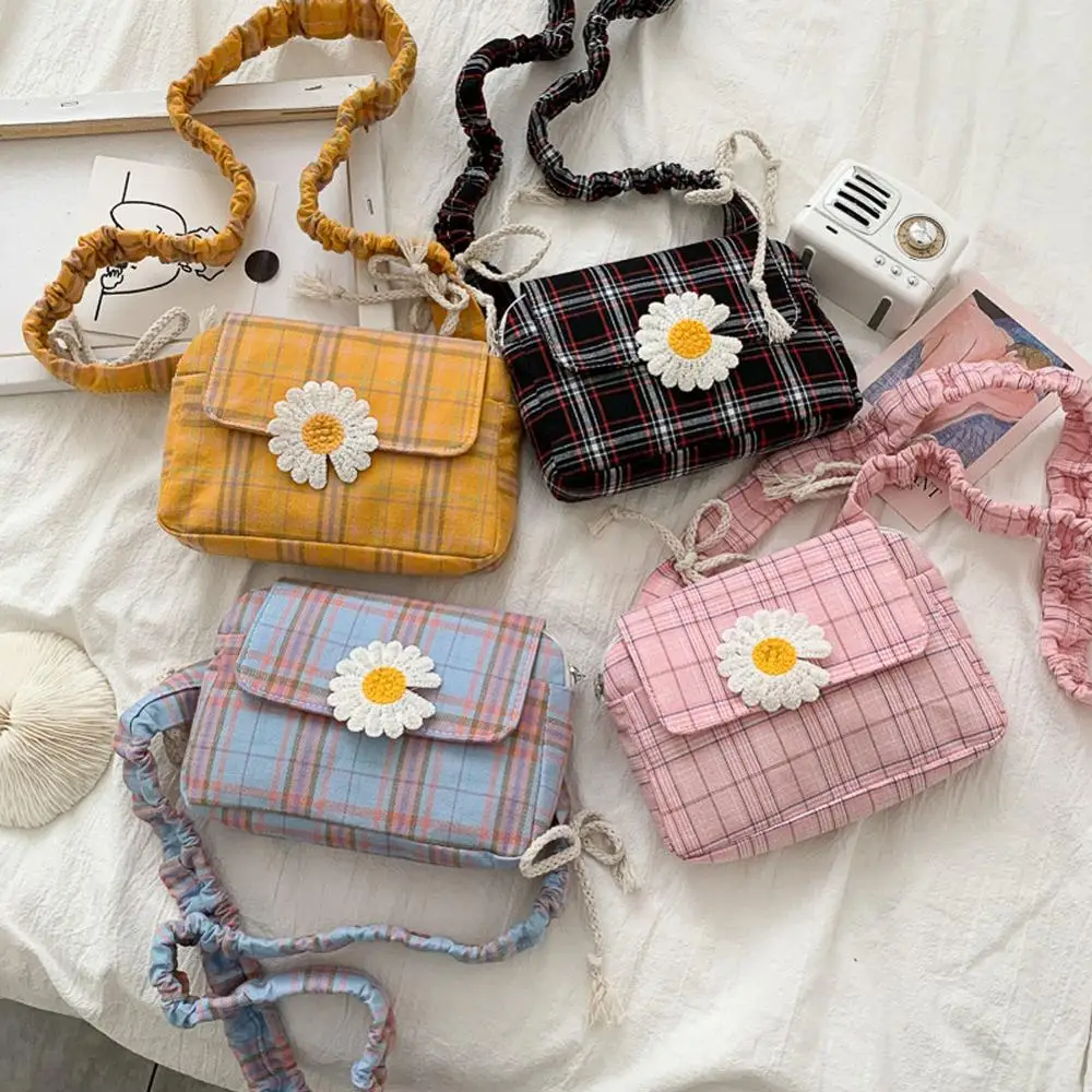 

Women's Bag Daisy Plaid Canvas Bag Women's Crossbody Shoulder Bag Internet Red Mobile Phone Cloth Bag