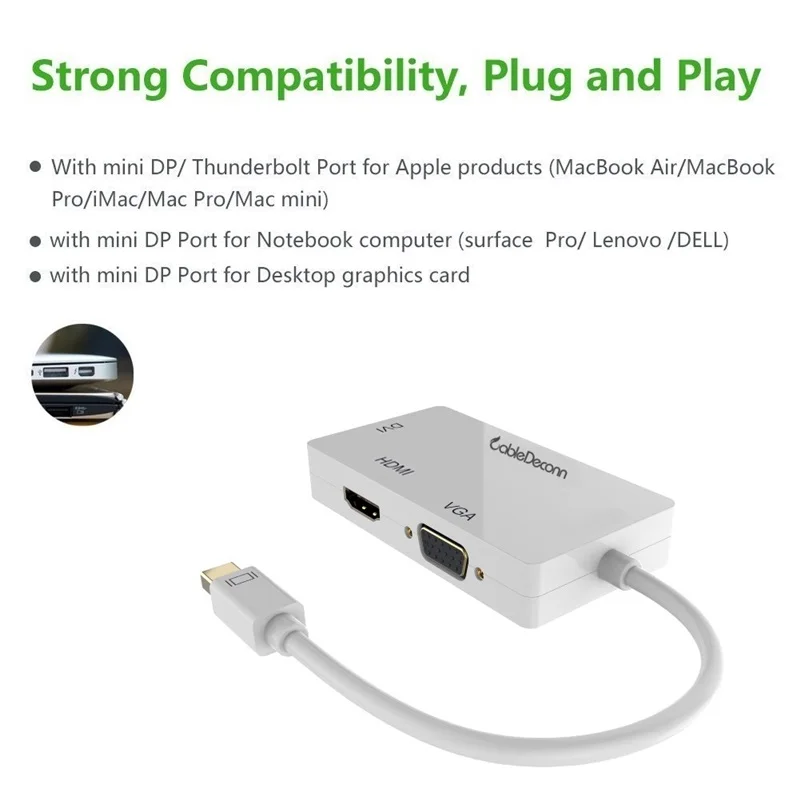 Thunderbolt2 концентратор mini displayport к hdmi vga dvi многопортовый адаптер конвертер кабель