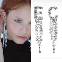 custom rhinestone big letter ec tassel drop earrings jewelry for women crystal diy 26 different letters long dangle earrings