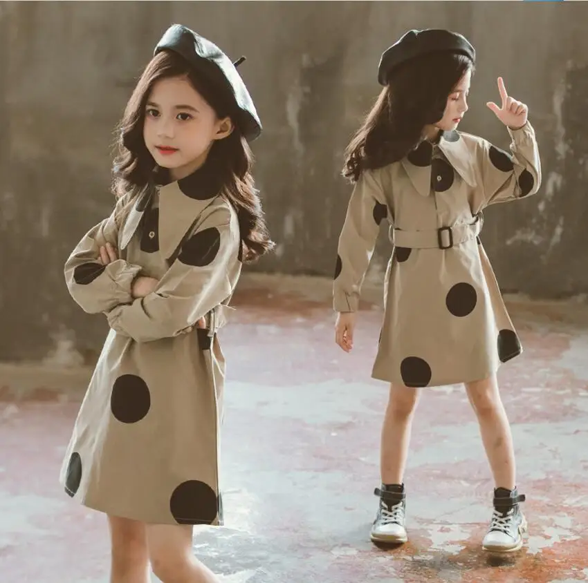 Детское Хлопковое платье с отложным воротником в крупный горошек | Детская