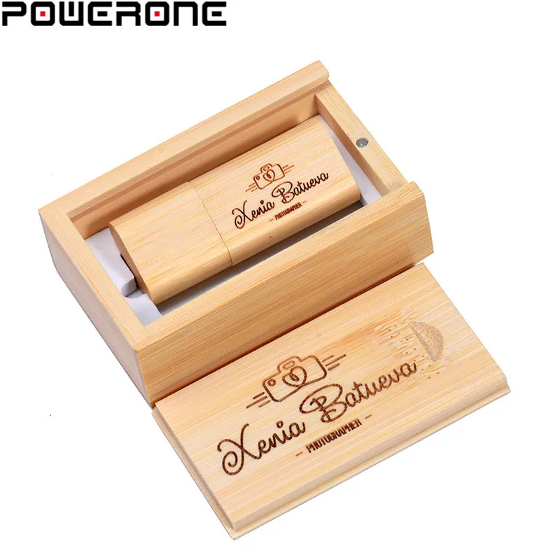 POWERONE 1 шт. Бесплатный Логотип Деревянный USB с коробкой флеш накопитель Флешка 4 ГБ