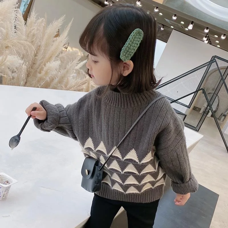 

Fashion Teenage Kids Sweaters Spring Winter Baby Boys Girls Warm Tops Plus Velvet Thicken Knitted Bottoming Grey Beige High Qual