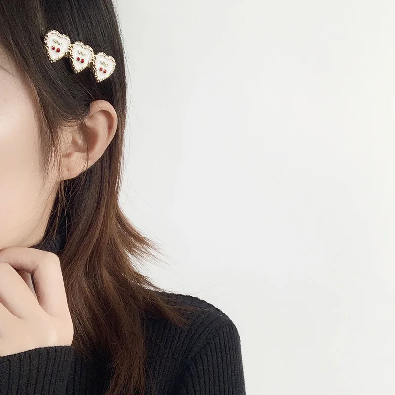 Заколки для волос женские модные милые и романтичные эмалированные с вишенками