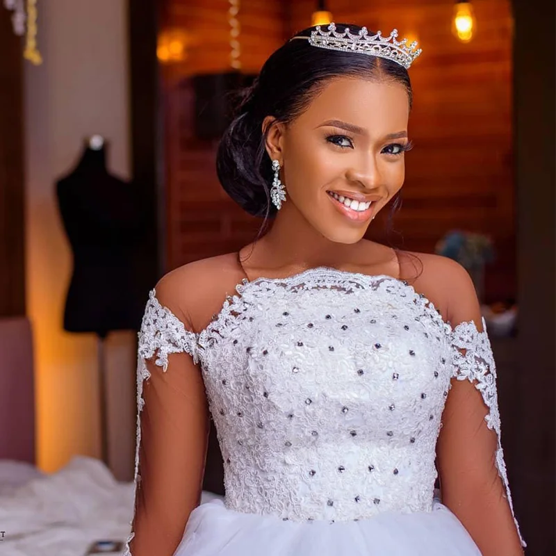 Дешевое Белое Бальное Платье Свадебное платье с прозрачным рукавом на шнуровке