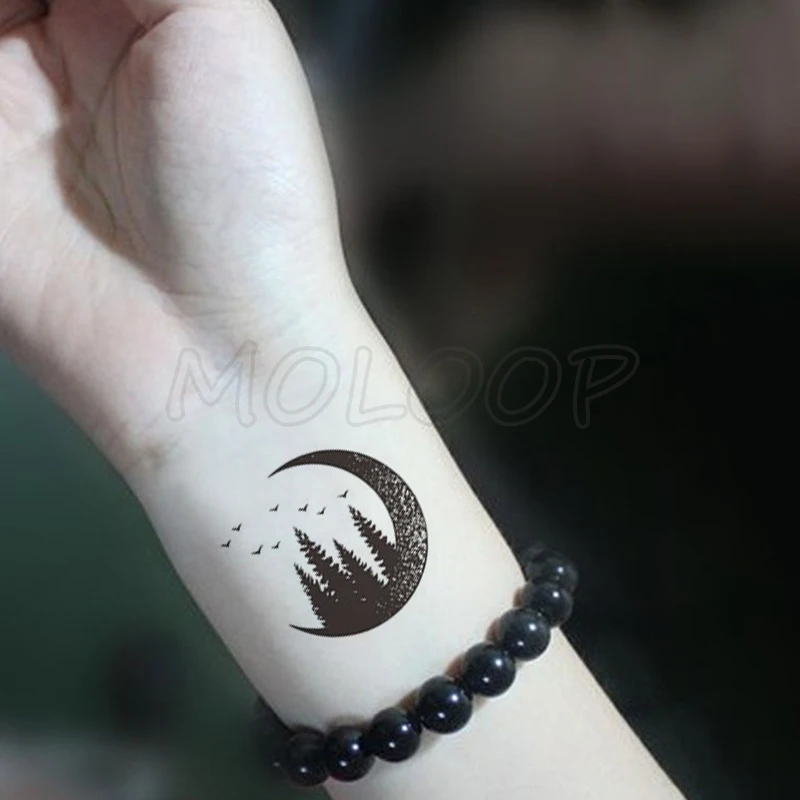 

Tattoo Sticker bird moon crescent planet tree small body art Water Transfer Temporary Fake tatto flash tatoo for kid girl men