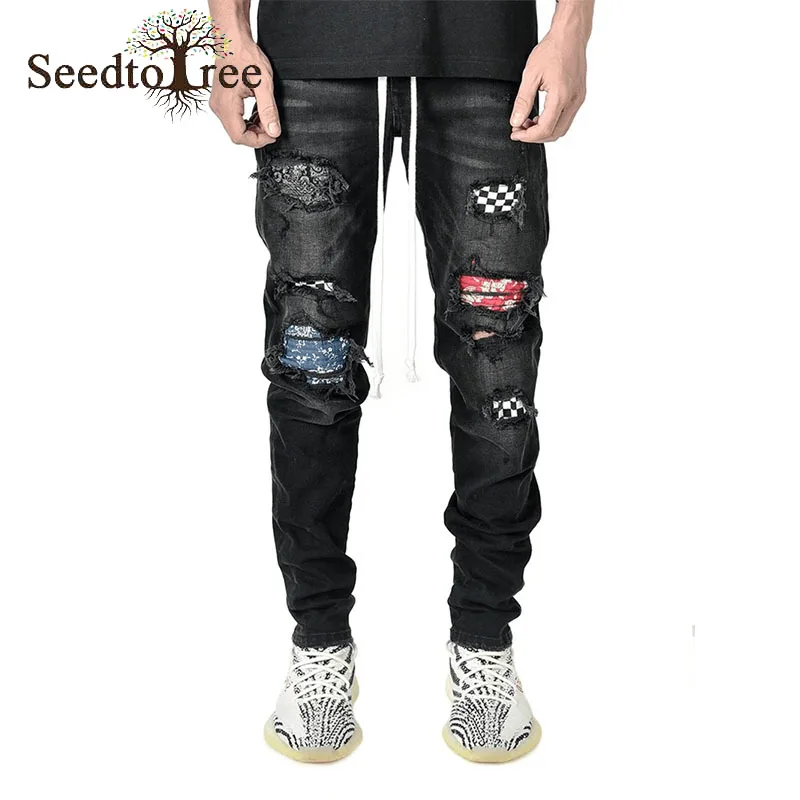 

Men's Hole Casual Jeans Men Straight Slim Denim Trousers