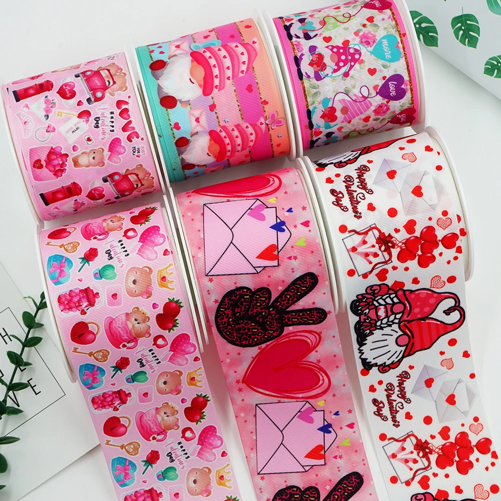 

DIY Valentine's Day Printed Grosgrain Ribbon For Craft Supplies Sewing Accessories 5 Yards, Planar Resins 10 Pieces. 60417
