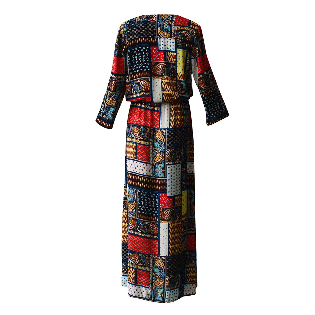 Женское богемное платье с поясом винтажное пляжное V образным вырезом