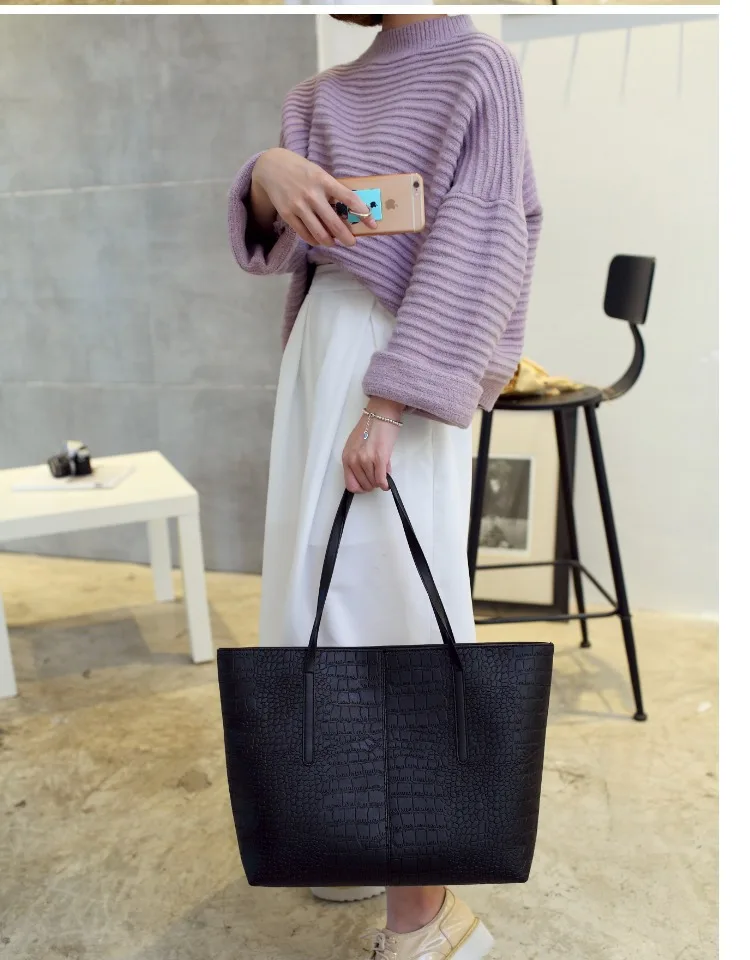 Сумка на одно плечо женская с крокодиловым узором саквояж большой вместимости