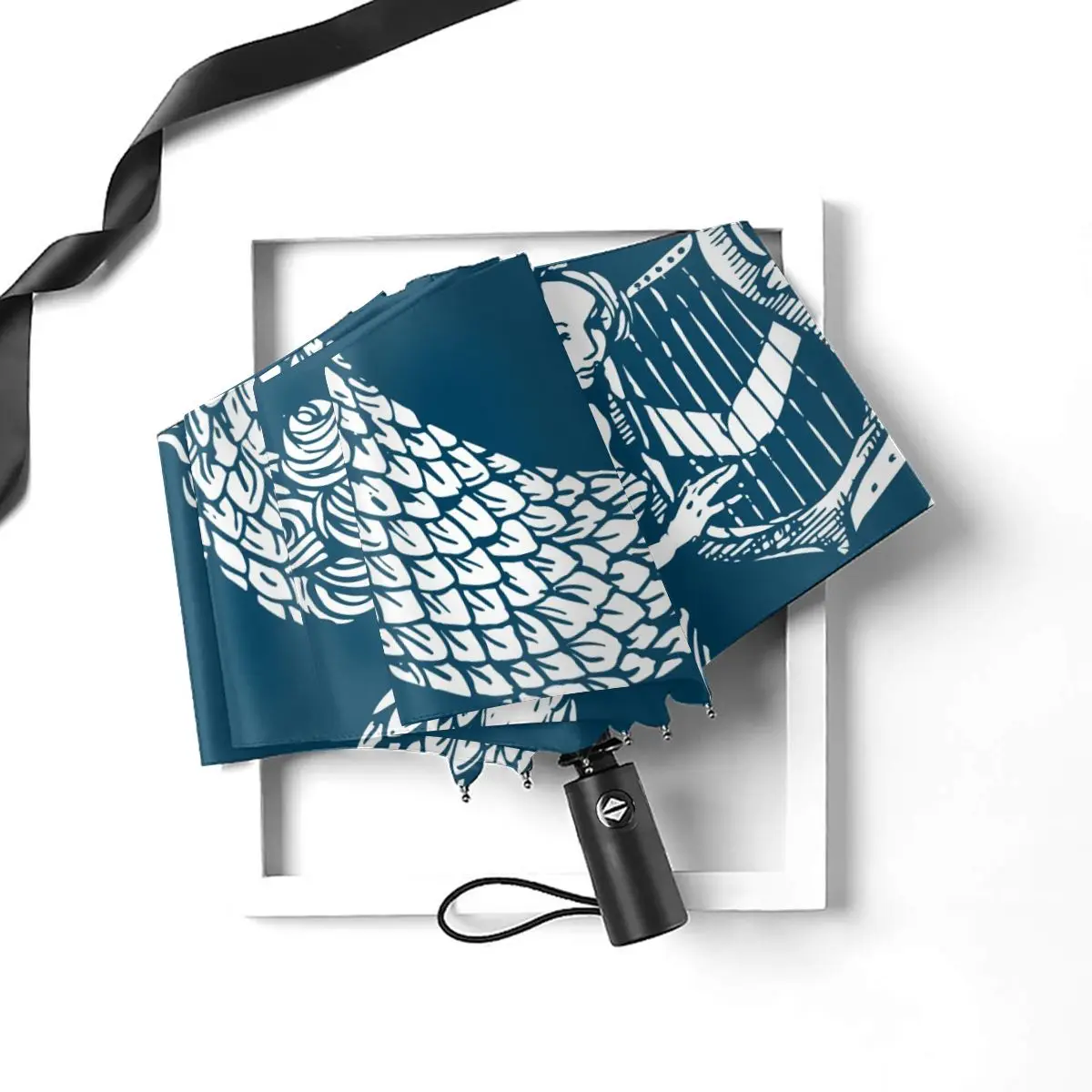 Online Ombrello Automatico Pioggia Donna Ombrello A Tre Pieghe Ombrello Antivento Sirena Blu Ombrello Impermeabile Femminile