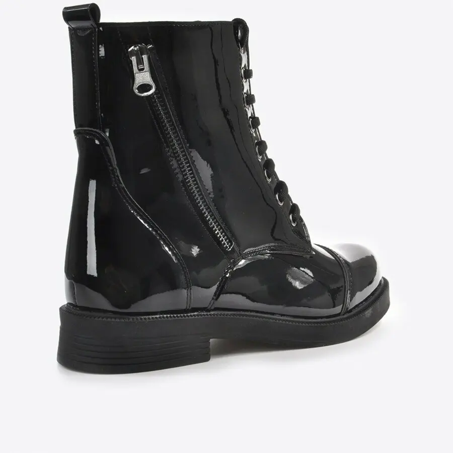 

Women Boots Mink Shoes Women Black Patent Leather Boots Vzn20-007K