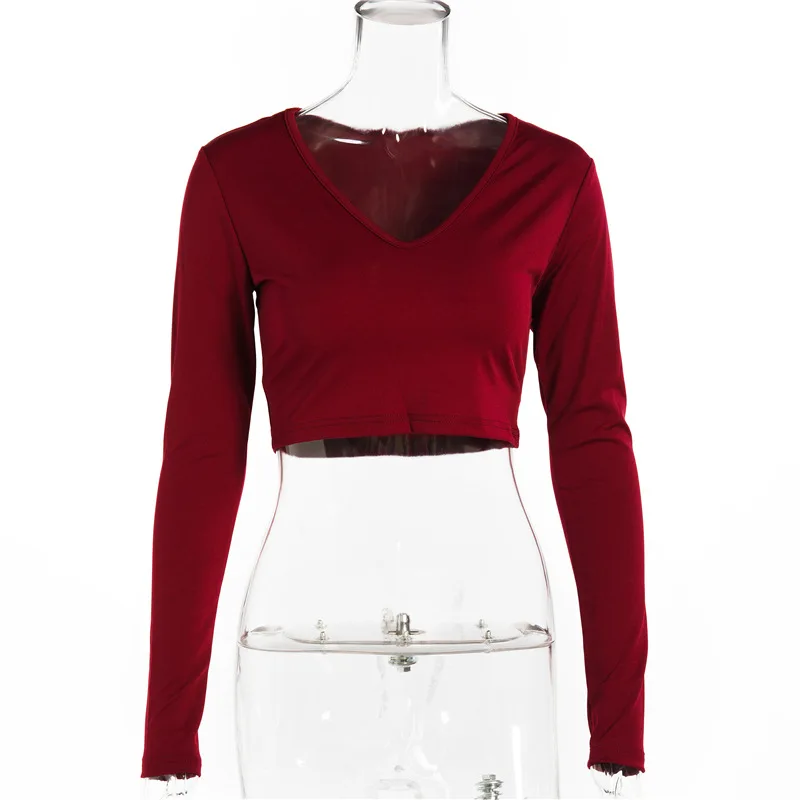 Fannic Женская однотонная Сексуальная ультракороткая футболка с глубоким