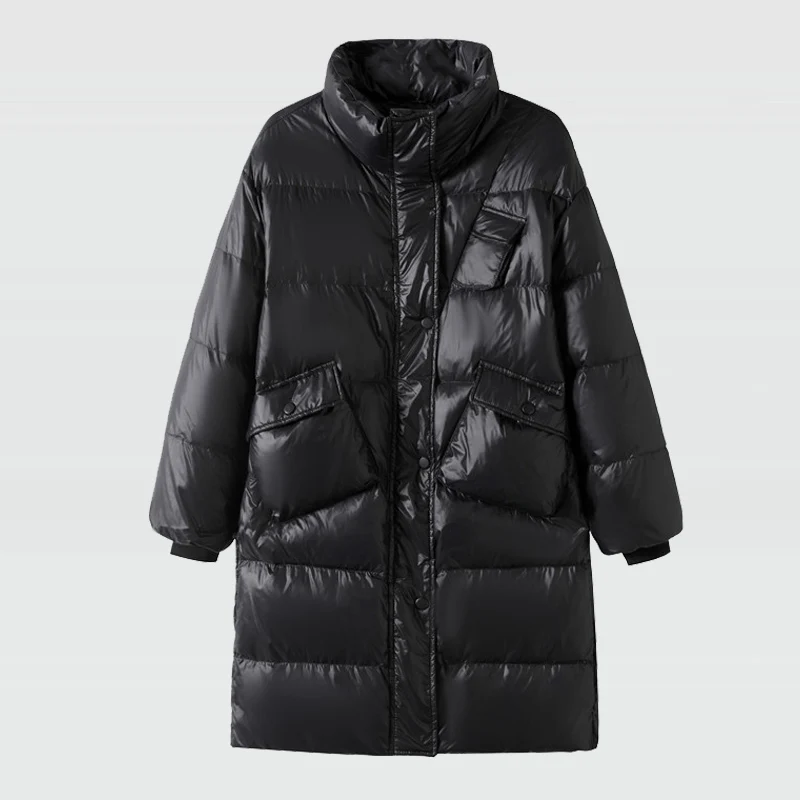 Женская теплая куртка пуховик с воротником стойкой однотонная Повседневная