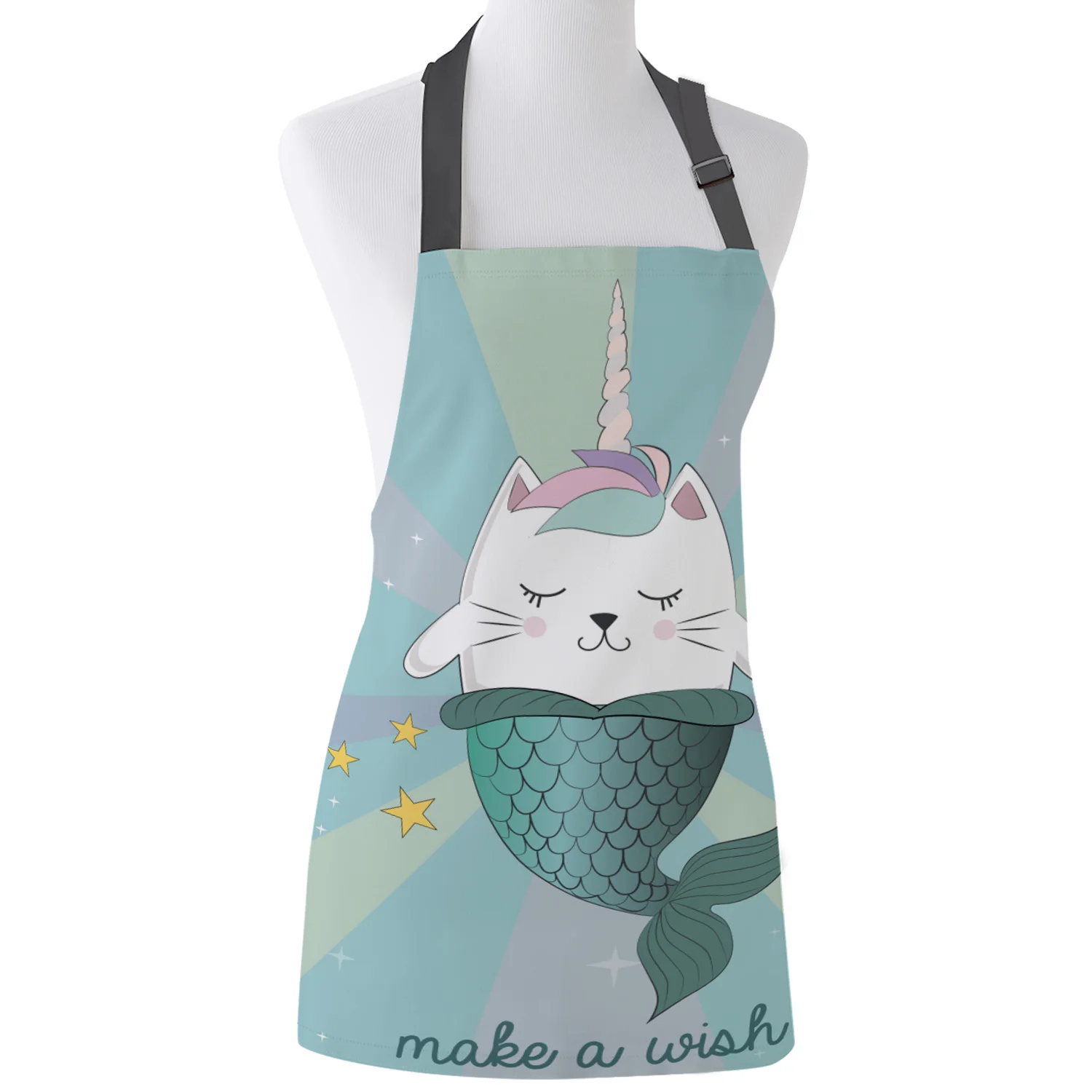Tophome Кухонный Фартук Кот Русалка сделать пожелание печатных регулируемые без