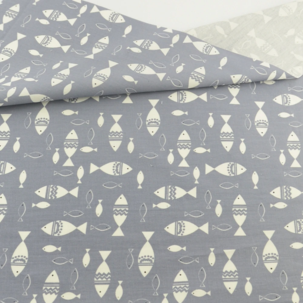 Teramila Fabrics 100% Cotton Twill Tissue Printed Cartoon Blue and Grey Whale Patterns Textile Clothing Bedding Dolls Decoration | Дом и сад