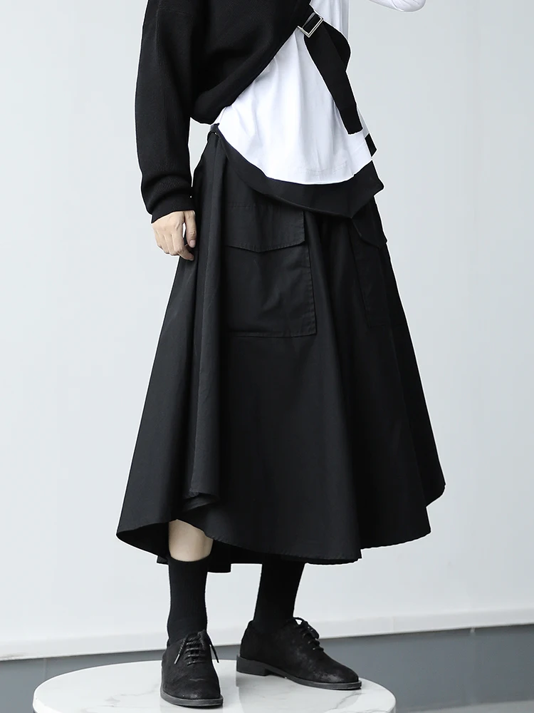 Women's Umbrella Skirt Spring And Autumn New Solid Color Loose Medium Length Cotton Pocket Design Skirt