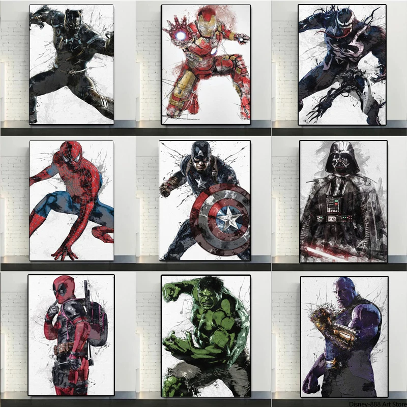 

Marvel Avengers Comics Poster Anime Prints Superhero Spiderman Captain America Canvas Painting Wall Picture Kids Room Hoom Decor