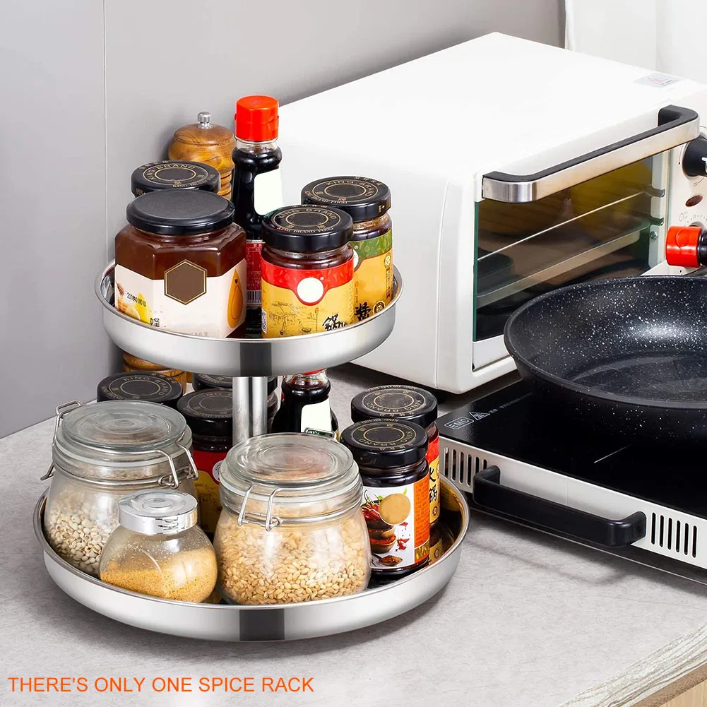 

Rotating Rack Adjustable Bathroom For Cabinets Heavy Duty Storage Shelf Stainless Steel Turntable Home Office 2 Tier