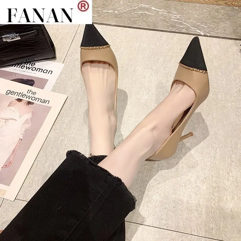 

6.5cm high heeled shoes spring and summer 2021 new pointed casual fashion single shoes women's thin heel shallow mouth