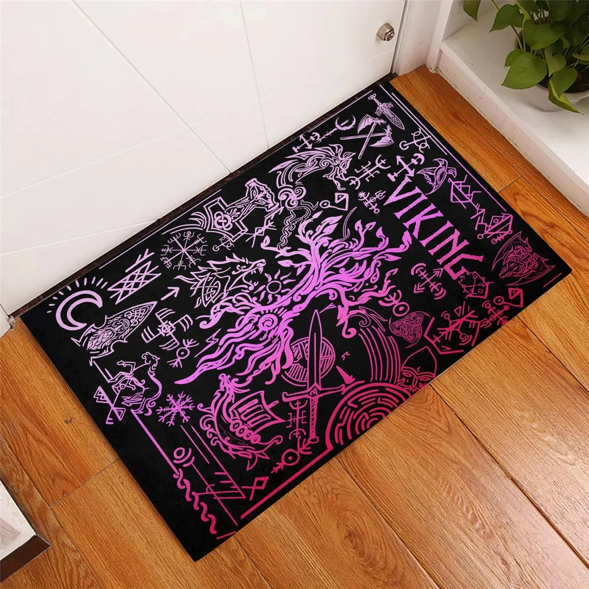 

Viking Doormat Rubber Base Doormat Viking Symbol Special Pink 3D All Over Printed Non Slip Door Floor Mats Decor Porch Doormat