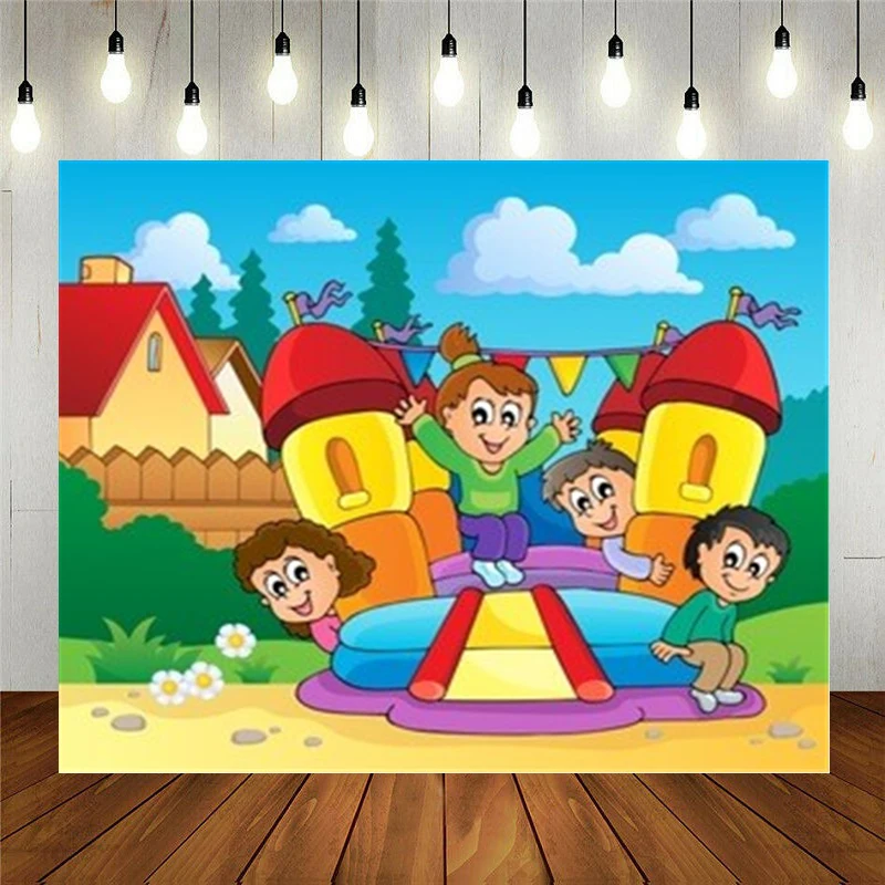 

Реквизит для фотостудии Виниловый фон для фотосъемки Мультяшные Веселые мальчики и девочки играющие детские украшения на день рождения на...