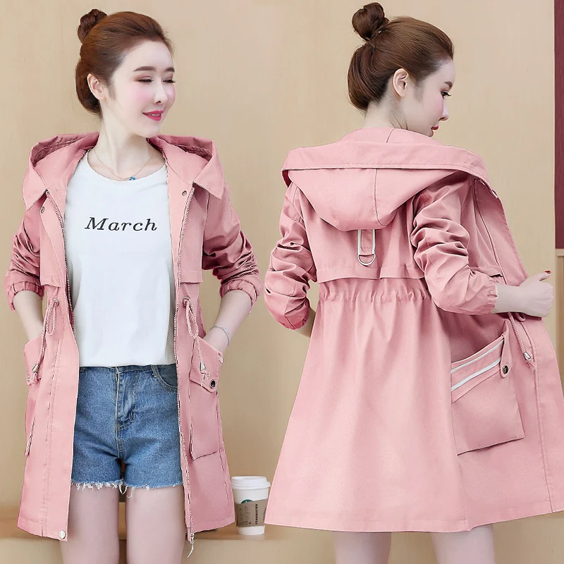 

Ladies Windbreaker 2022 Autumn Korean Hooded Long Women's Trench Coat Female jacket Student Casual Overwear Women clothes 3XL