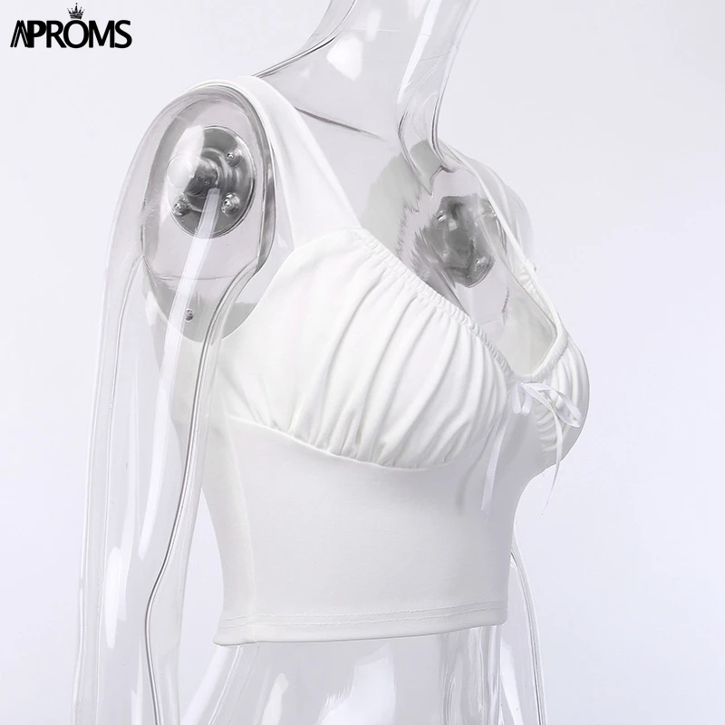 Aproms, одноцветные, с бантом, с рюшами, Топики, женские, белые, хлопок, бодикон, короткий топ, крутые, для девушек, летние, сексуальные топы на бретелях, облегающие футболки