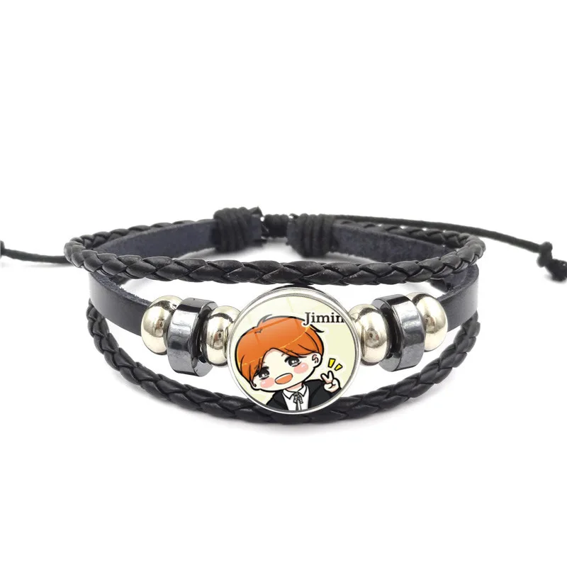 Браслет BT21 Bangtan Boy, светящийся, с гемами, кожаный, плетеный вручную, с бусинами, в стиле Bulletproof Boys, с участием SUGA, JIMIN, RM, JIN, JungKook.