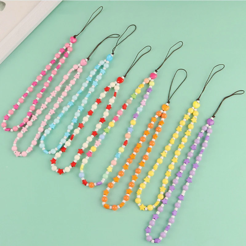 Новый цветной ремешок с бусинами для сотового телефона на цепочке запястье