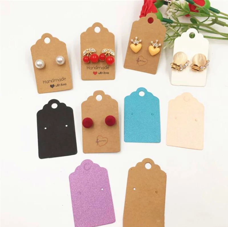 

100PCS 5x3cm Earring Display Cards Kraft Paper Brown Tags Holder Cardboard for DIY Jewelry Earring Hanging Ear Studs Accessories