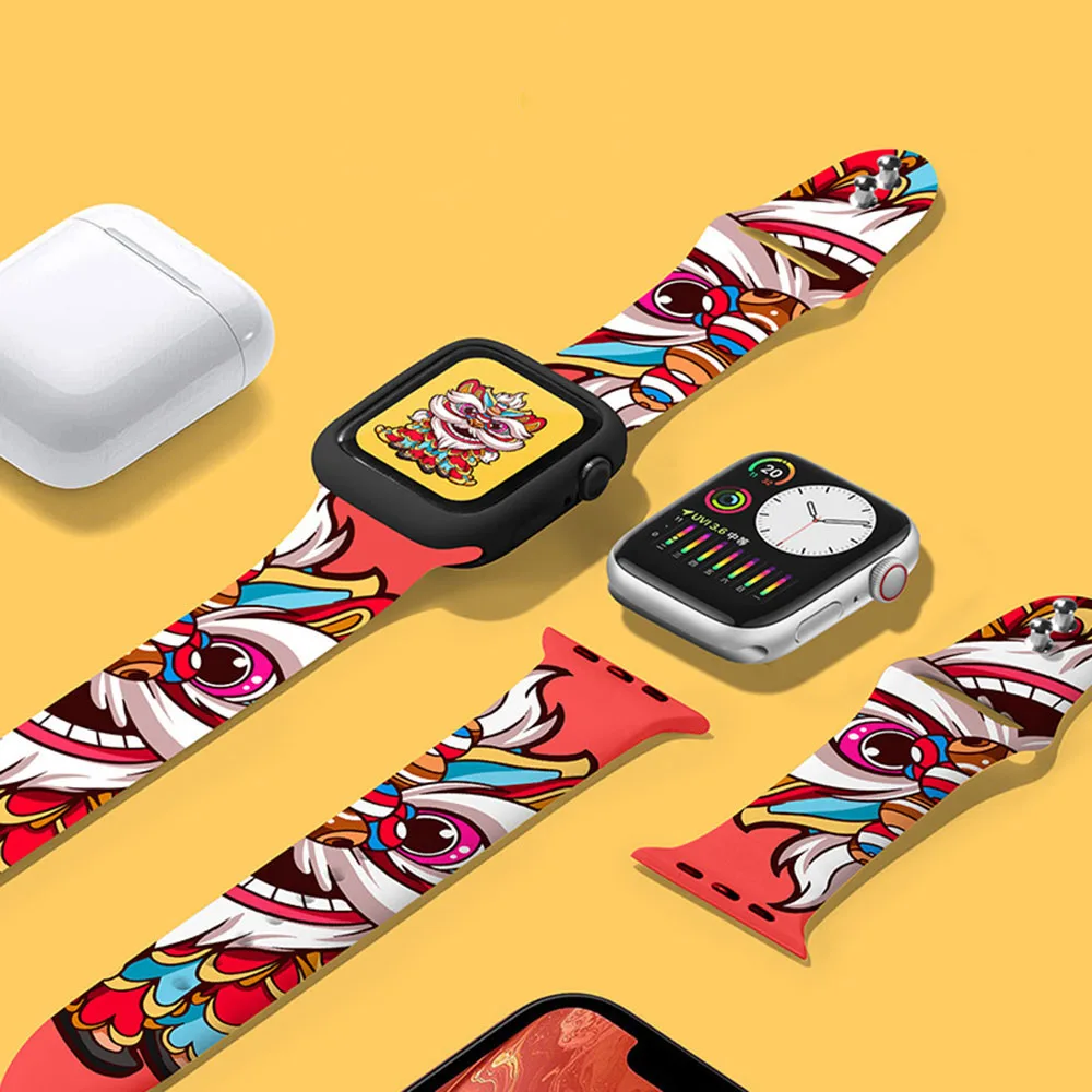 

Ремешок силиконовый в китайском стиле для Apple Watch Band 44 мм 40 мм, спортивный браслет для Apple Watch 42 мм 38 мм 7 6 5 4 3