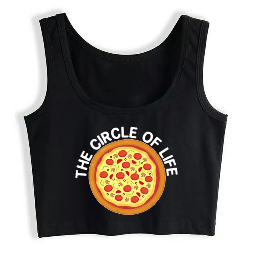 

Boho Crop Top Pizza For Pizza Lovers Fashion Black Sleeveless Womens Tops blusas mujer de moda 2021 verano Gym Tank Top Women