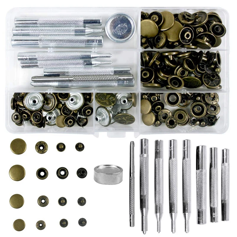 

50 Set 4 Sizes Leather Rivets Single Cap Rivet Tubular Metal Studs With 9 Pieces Fixing Tool For Diy Leather Craft, Rivets Repla